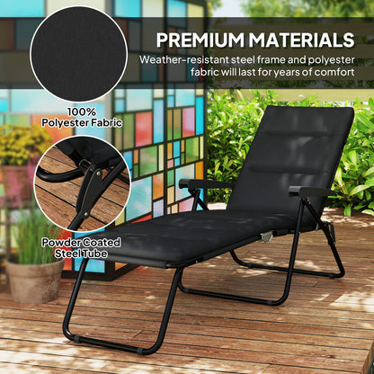 Foldable Lounge Chair, Reclining Patio Sun Lounger with 6-Position Adjustable Back, Black