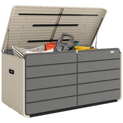 Outdoor Storage Box with Lockable Lid, HDPE Garden Deck Box with Wheels 757 L