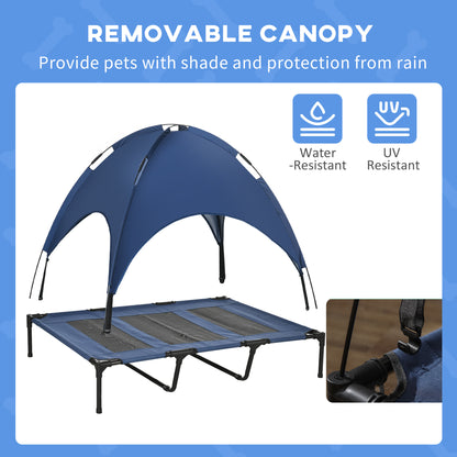 Elevated Cooling Pet Bed Portable Raised Dog Cot with Canopy for XL Sized Dogs, Dark Blue