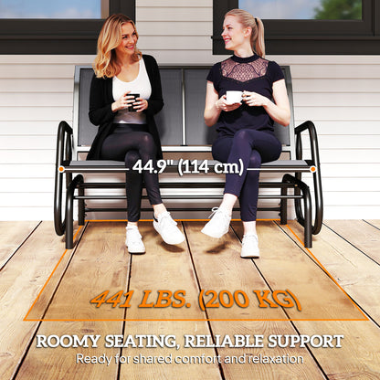Patio Double Glider Outdoor Steel Sling Fabric Gliding Bench Garden Swing Chair Heavy-Duty Porch Rocker Garden Loveseat Grey