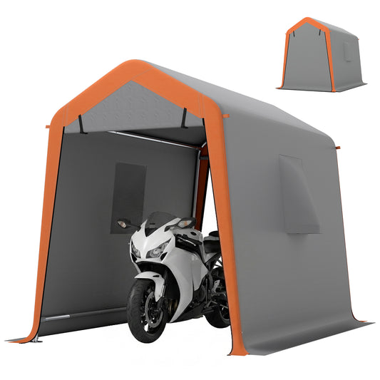 6' x 8' Portable Shed, Outdoor Storage Shed Tent with Door, Windows, Waterproof Motorcycle Bike Tent, Light Grey