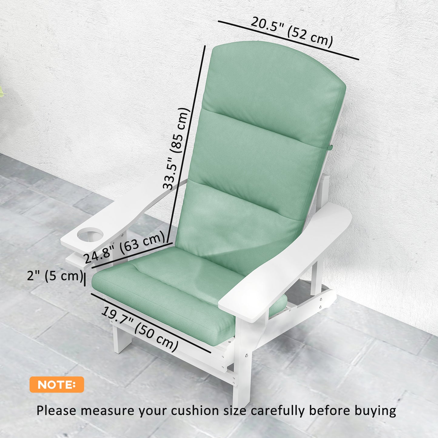 Patio Chair Cushion for Adirondack Chairs Replacement Cushion with Back and Ties, Green