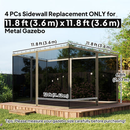 Replacement Mosquito Netting for Gazebo 12' x 12' Black Screen Walls for Canopy with Zippers, Khaki
