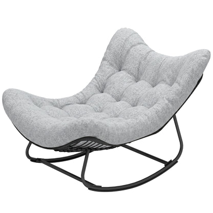 Oversized Rattan Patio Egg Chair, Outdoor Rocking Chair with Padded Cushion for Indoor, Porch, Grey
