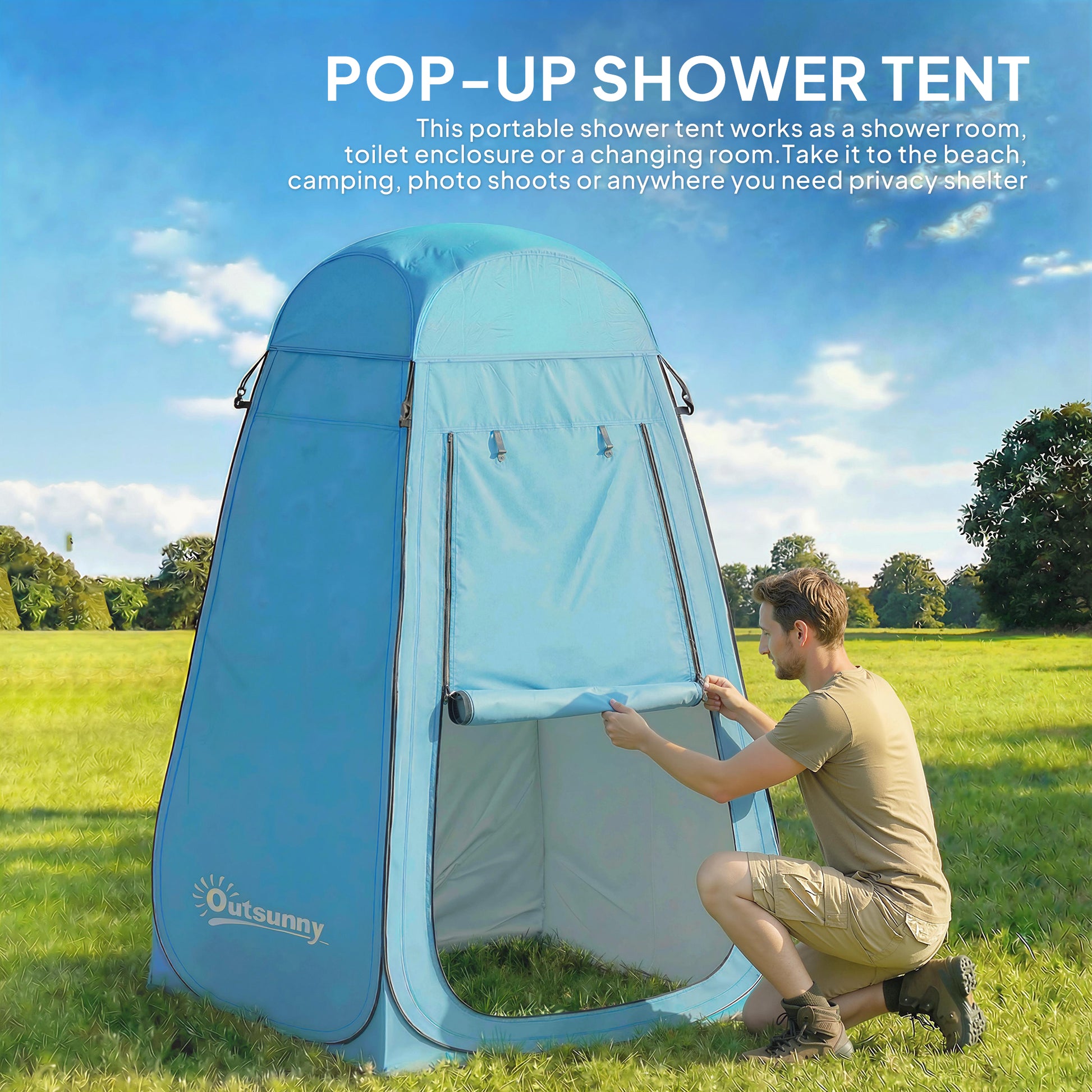 Pop Up Shower Tent, Portable Privacy Room for Outdoor Changing, Dressing, Fishing Storage with Carrying Bag, Blue
