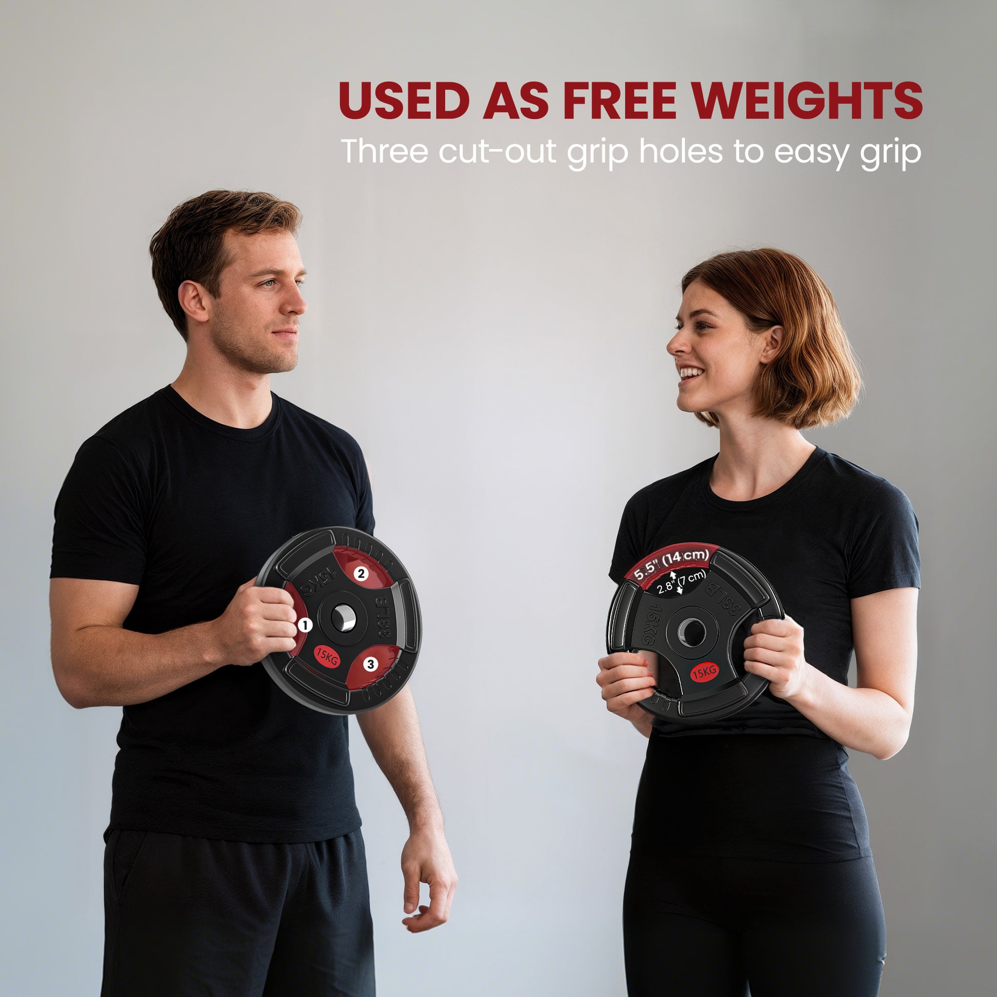 Soozier Weight Plates Set, 2-Inch Barbell Weights Set w/Tri-Grips for Home Gym Weightlifting and Strength Training, 2 x 33lbs