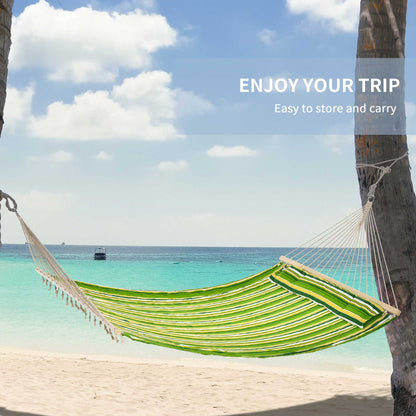 75" Patio Outdoor Hammock, Striped Camping Hammock Lounge Bed Garden w/ Pillow, Green