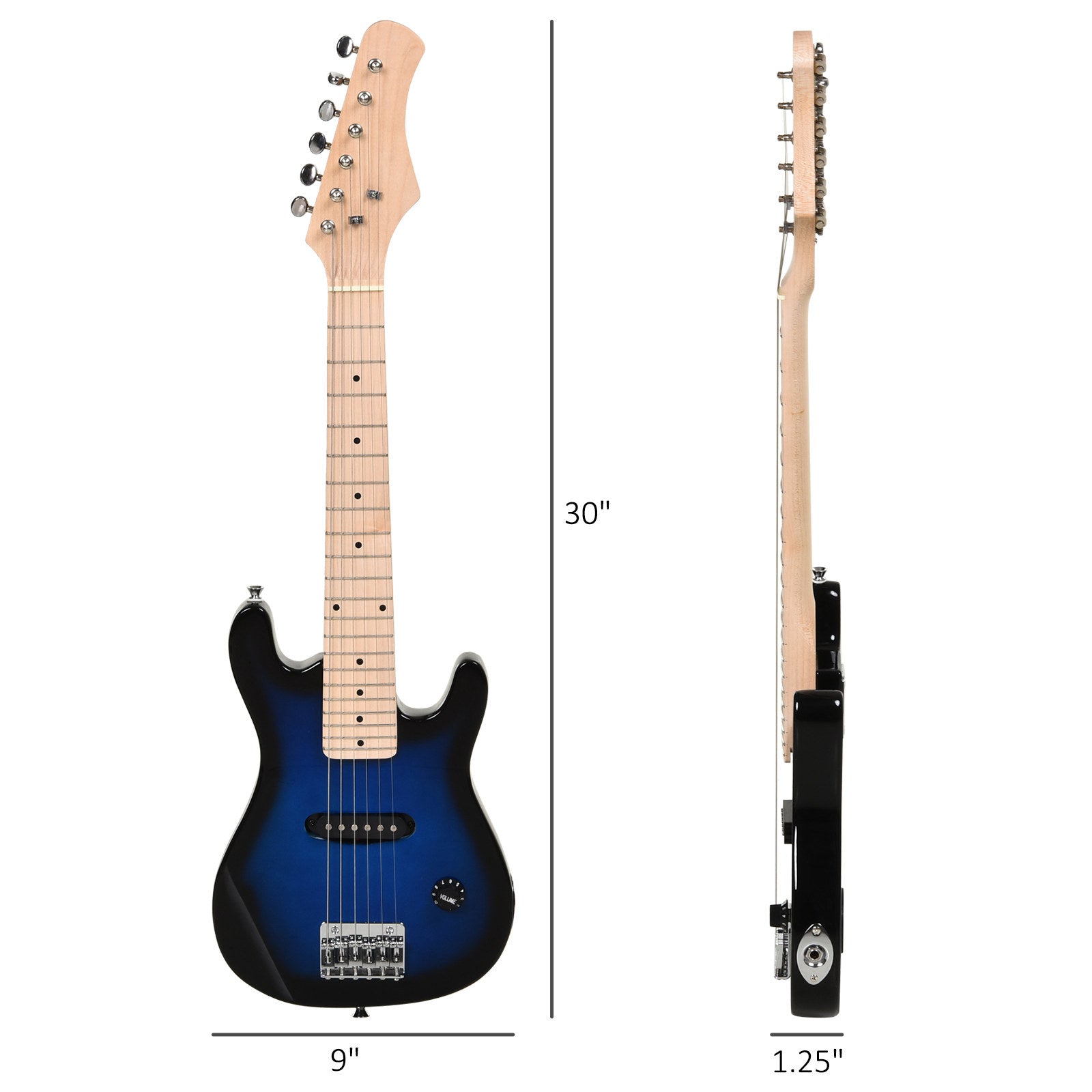 30 Inch Kids Electric Guitar 3/4 Size Beginner Starter Kit w/ 5W Amplifier, Strap, Strings, Picks, Carrying Case Blue/Black