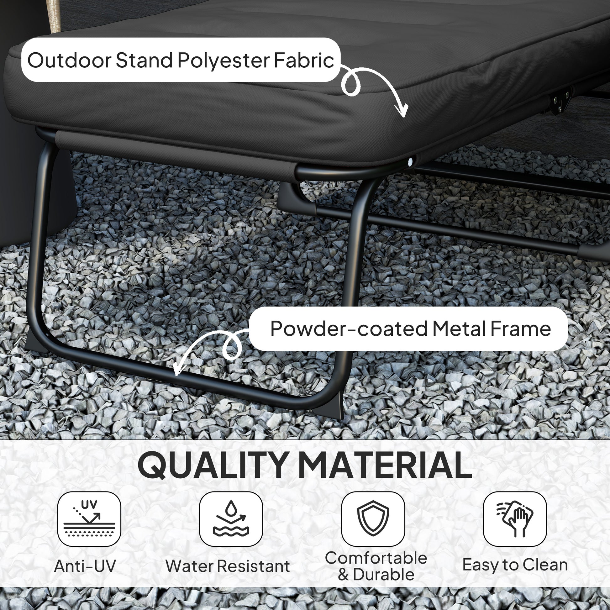 Folding Outdoor Lounge Chair with Cushion, Adjustable Backrest, Reclining Patio Garden Chair with Footrest, Black