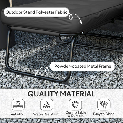 Folding Outdoor Lounge Chair with Cushion, Adjustable Backrest, Reclining Patio Garden Chair with Footrest, Black