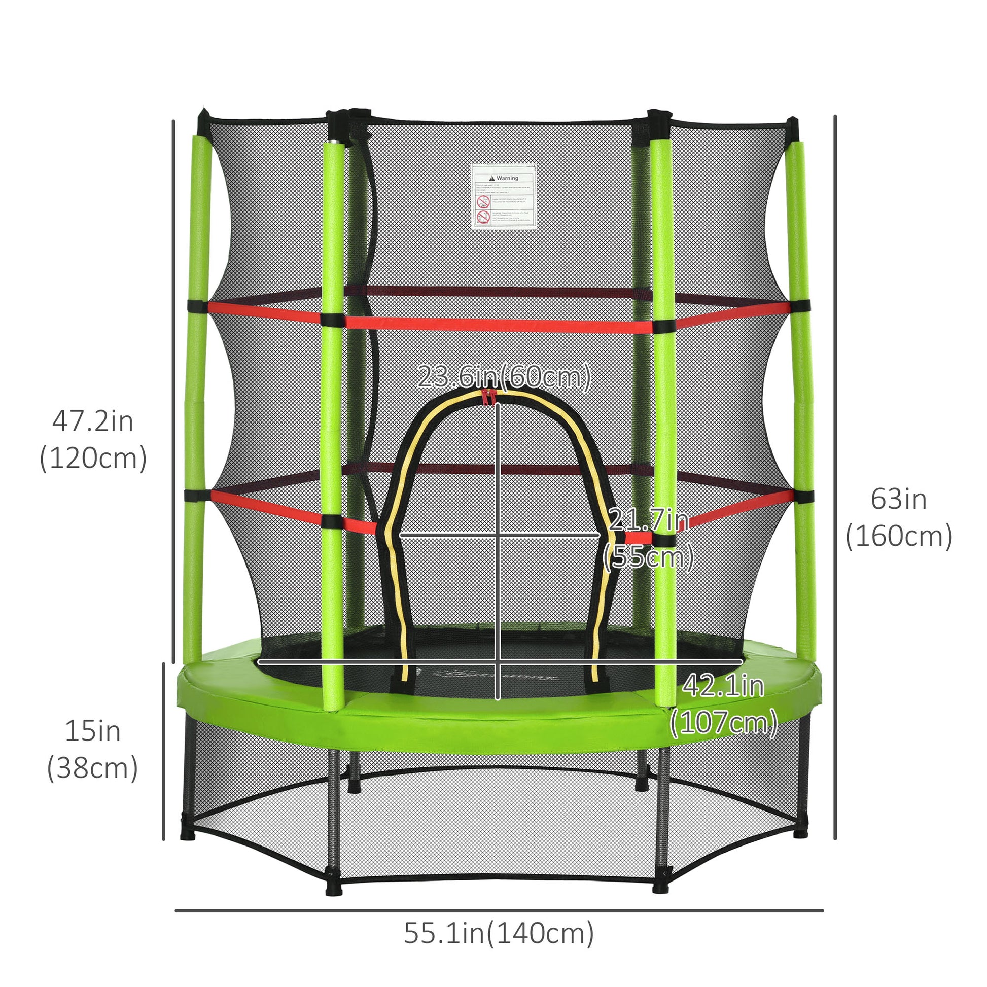 55" Kids Trampoline with Enclosure Net for Indoor/Outdoor, Trampoline for Boys and Girls Age 3-6 Years, Green