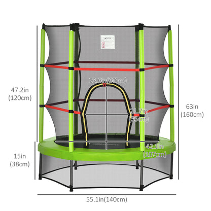 55" Kids Trampoline with Enclosure Net for Indoor/Outdoor, Trampoline for Boys and Girls Age 3-6 Years, Green