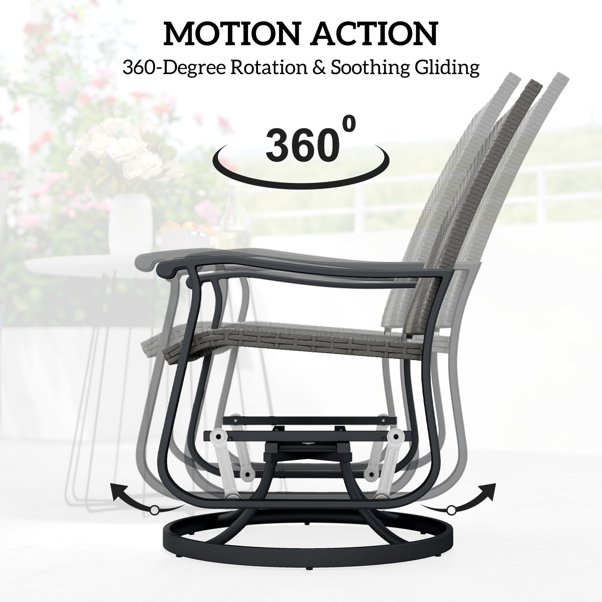 Rattan Patio Glider, Wicker Outdoor Glider Swivel Chair with Steel Frame, High Back for Backyard Porch, Grey