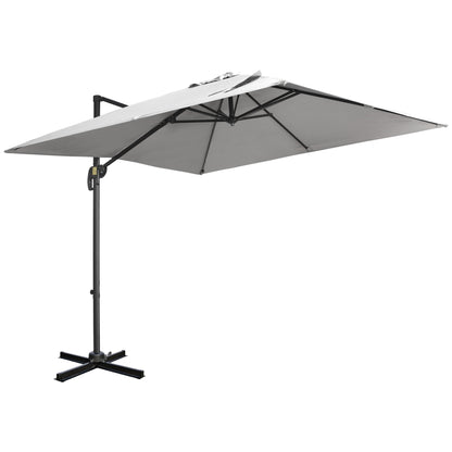 9ft Cantilever Patio Umbrella, Square Overhanging Umbrella with Cross Base, Crank Handle, Tilt Light Grey
