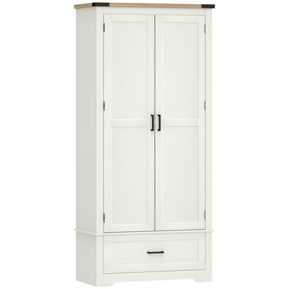 69" Tall Farmhouse Kitchen Pantry Cabinet with 2 Doors, Drawer and Adjustable Shelves, Cream White