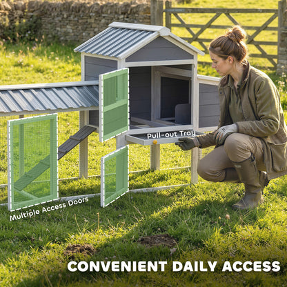 Chicken Coop with Wheels, 80" L Mobile Hen House with Run, Outdoor Wooden Chicken House with Nesting Box, Tray, Ramp