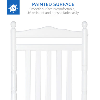 Wooden Outdoor Rocking Chair, Patio Rocking Chair with Slatted High Back and Armrests for Porch, Garden, Lawn, White