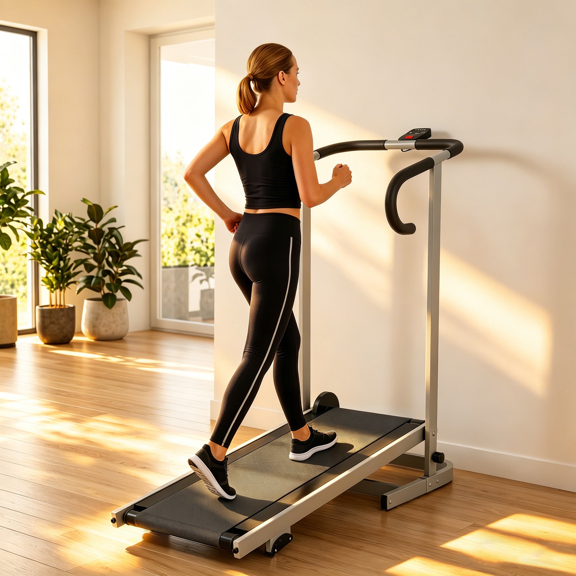 Soozier Walking Pad Treadmill with 16.5% Incline, Foldable Treadmill with LCD Monitor and Handle Bar for Home, Non-Electric