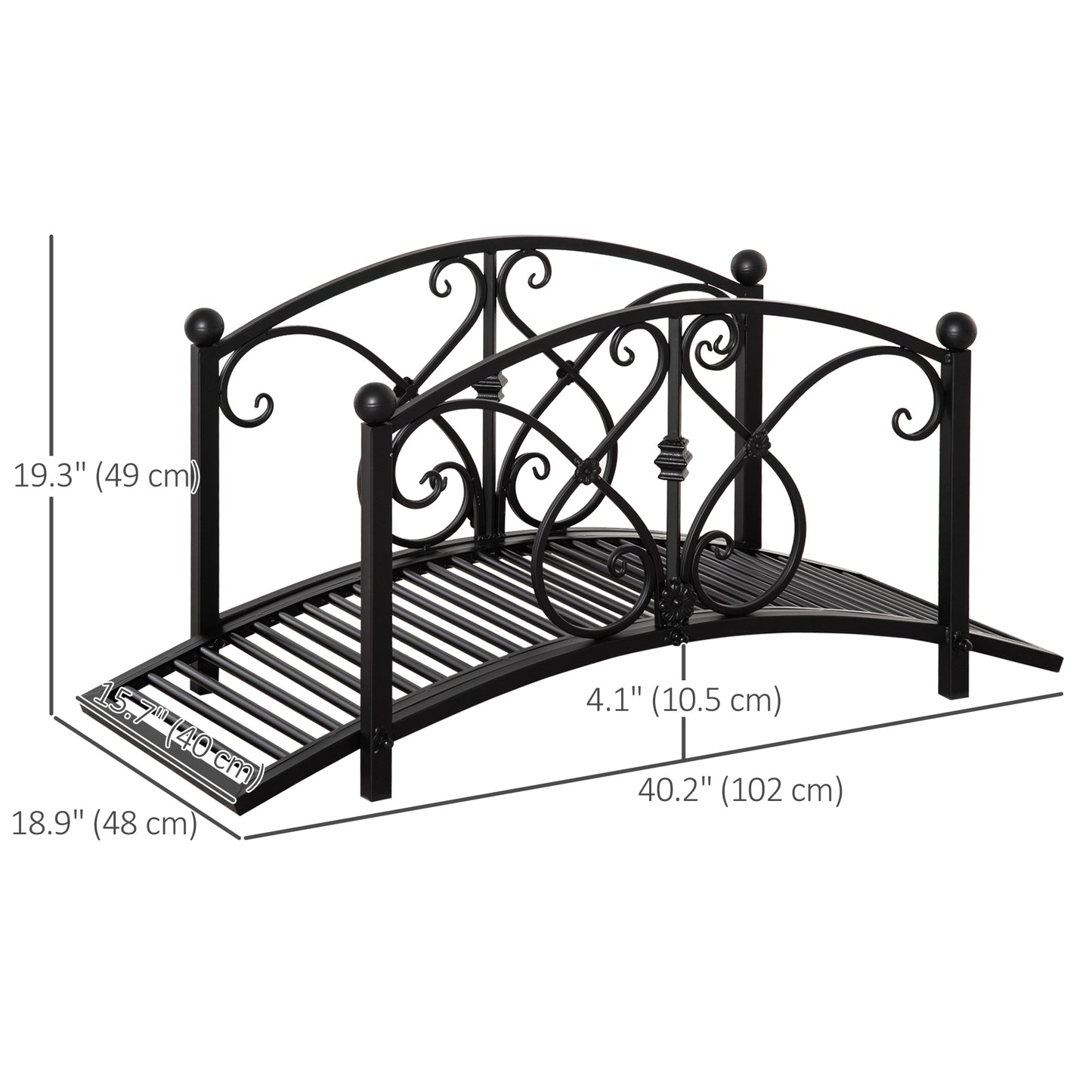 Garden Bridge 3.3FT, Decorative Classic Backyard Pond Bridge with Safety Railings Black