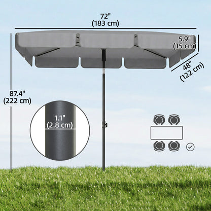 6' x 4' Patio Umbrella with Tilt, Rectangular Outdoor Umbrella for Garden, Grey