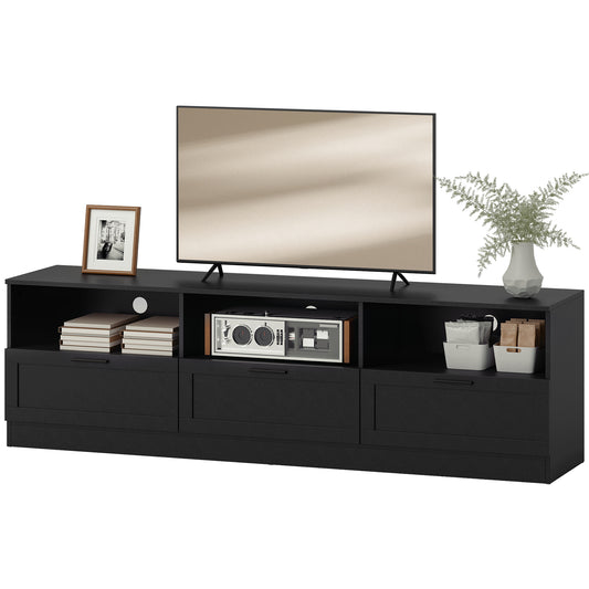 TV Stand with Storage, Modern Entertainment Center with 3 Cabinets and 3 Open Shelves, for TVs up to 85", Black