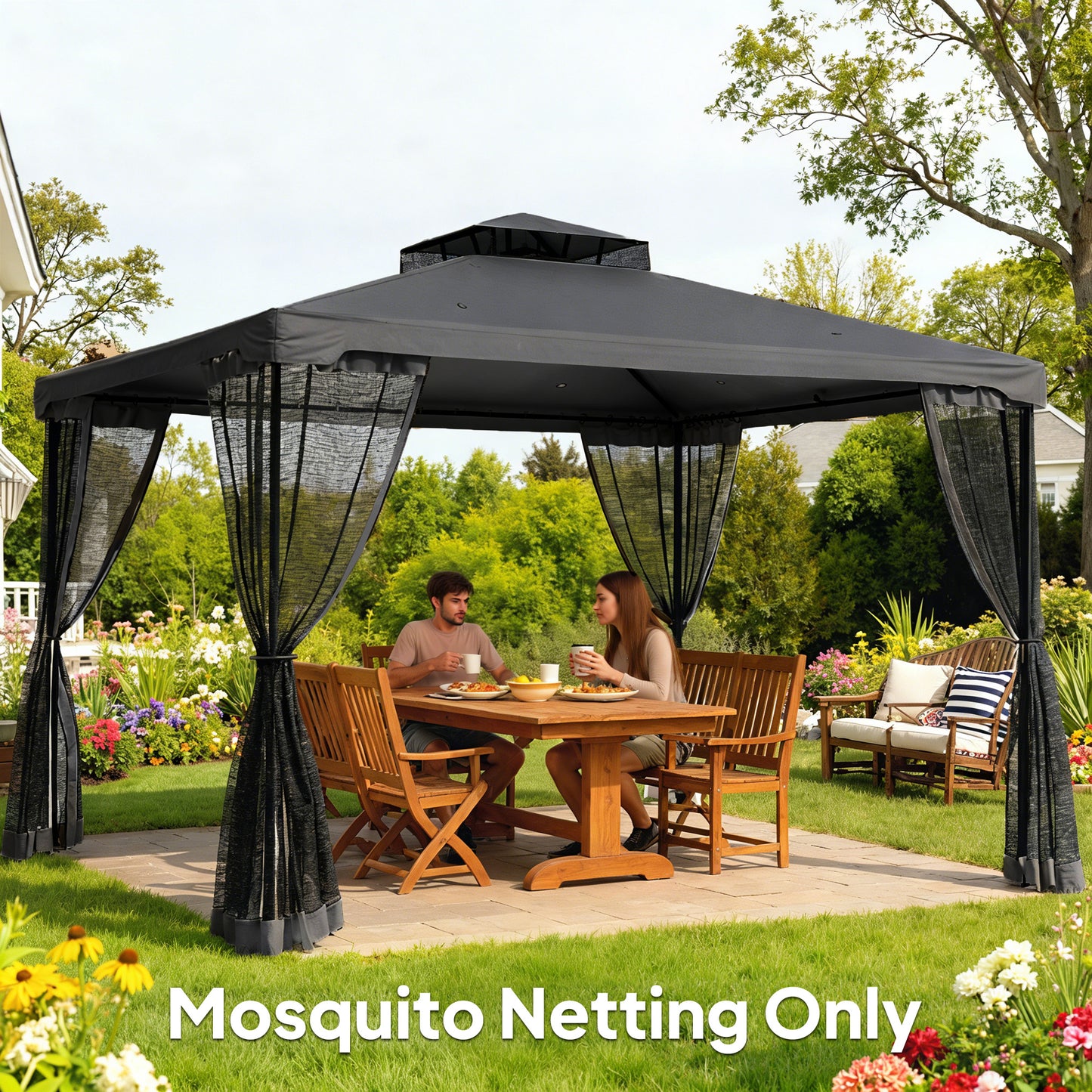 Replacement Mosquito Netting for Gazebo 10' x 13' Black Screen Walls for Canopy with Zippers, Black