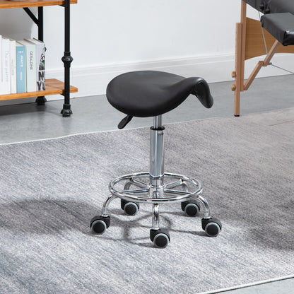 Saddle Stool, PU Leather Adjustable Rolling Salon Chair for Massage, Spa, Clinic, Beauty and Tattoo, Black
