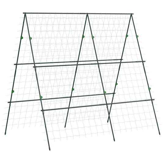 71" x 71" Metal Cucumber Trellis with Netting for Climbing Plants Vegetables, A Frame Tomato Plant Support Tomato Trellis for Vegetable Garden, Patio, Balcony, Green