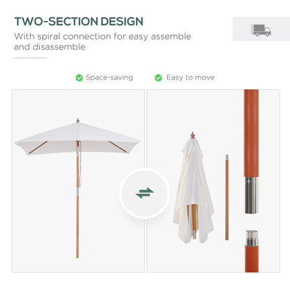 6.6x5ft Fir Wooden Patio Umbrella Square Market Parasol Tilt Mechanism 6 Ribs Garden Sunshade, Cream White