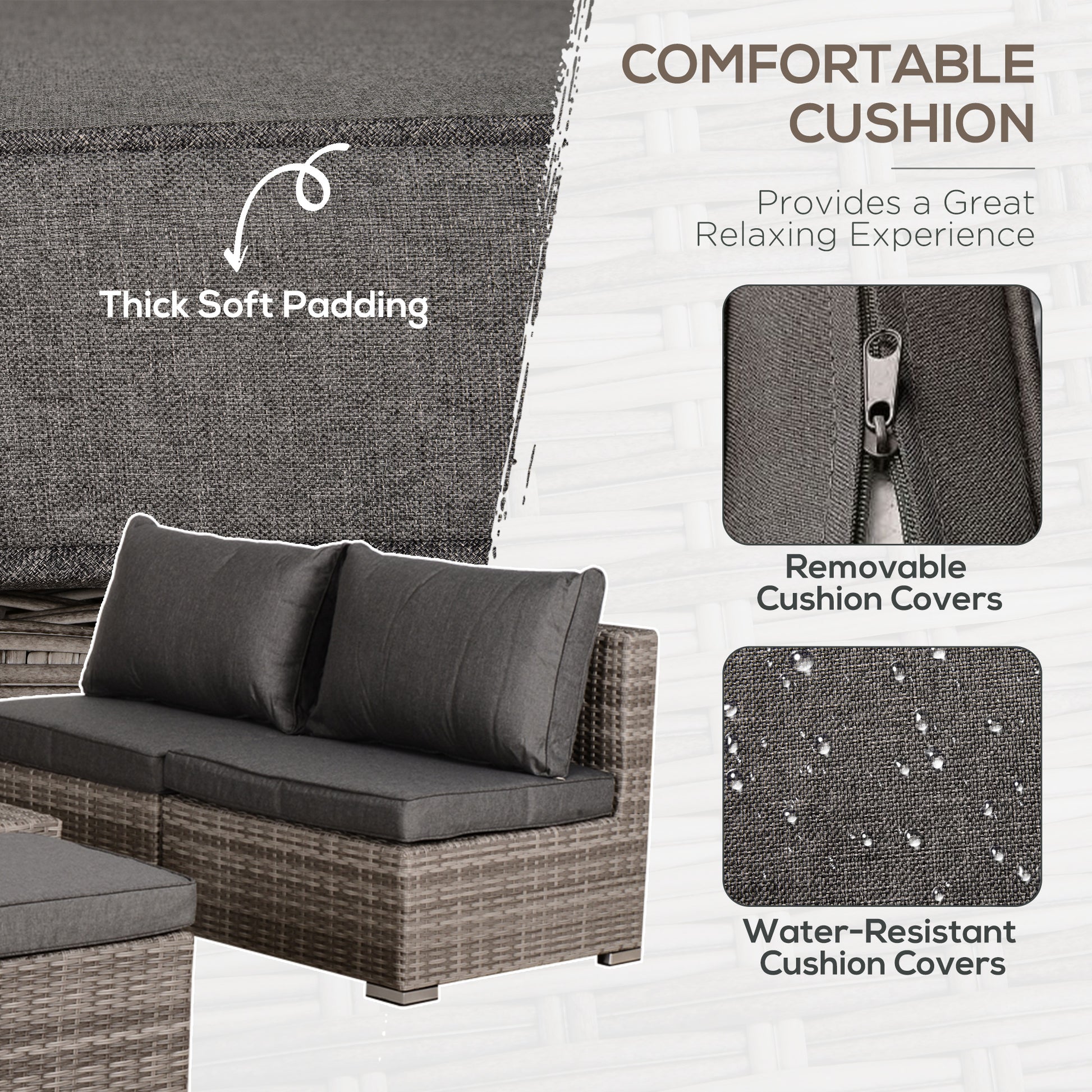 8 Pieces Patio Furniture Set, Outdoor Wicker Rattan Sofa Set Yard Conversation Seat Tea Table and Footstool Garden Patio Furniture w/ 2 Set Cushion Cover Grey & Orange