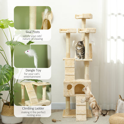 68-inch Multi-Level Cat Scratching Tree Kitty Activity Center Post Tower Condo Pet Furniture w/ Toy Beige