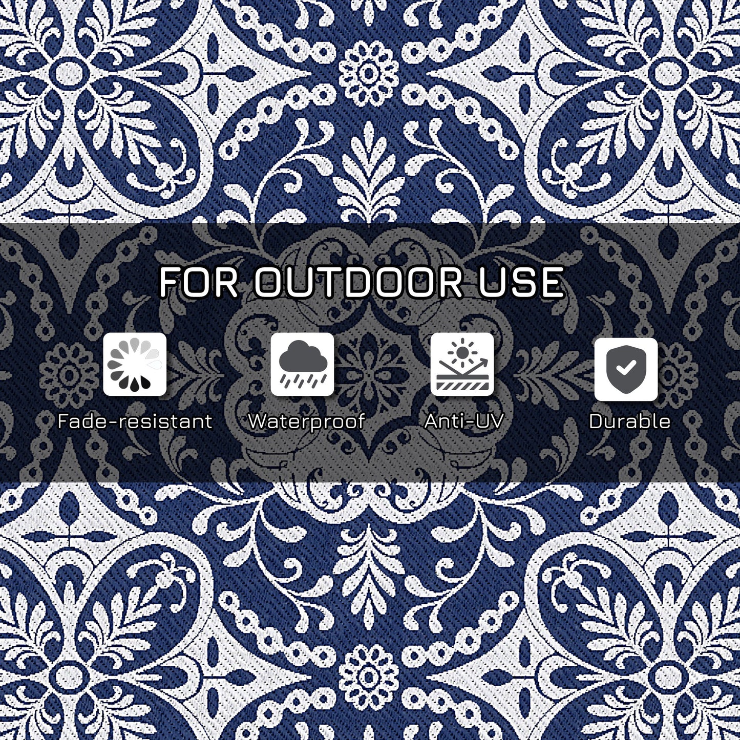Portable Outdoor Rug with Carry Bag, 9' x 18' Reversible Mat, Waterproof Plastic Straw RV Rug for Backyard, Deck, Picnic, Beach, Camping, Blue & White Flower