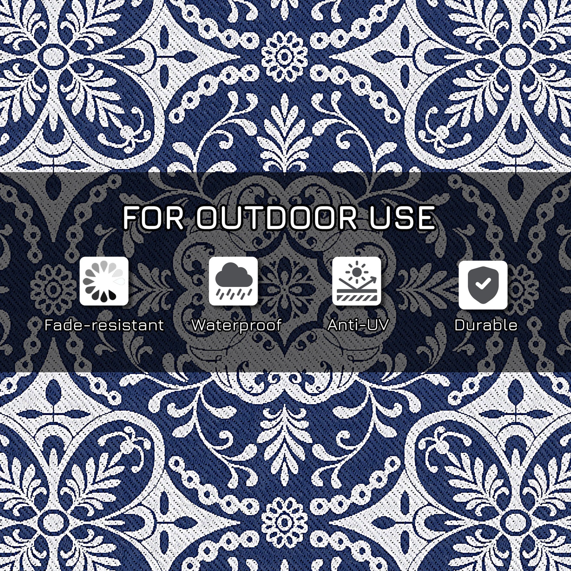 Portable Outdoor Rug with Carry Bag, 9' x 18' Reversible Mat, Waterproof Plastic Straw RV Rug for Backyard, Deck, Picnic, Beach, Camping, Blue & White Flower
