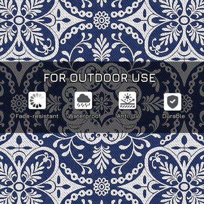 Portable Outdoor Rug with Carry Bag, 9' x 18' Reversible Mat, Waterproof Plastic Straw RV Rug for Backyard, Deck, Picnic, Beach, Camping, Blue & White Flower
