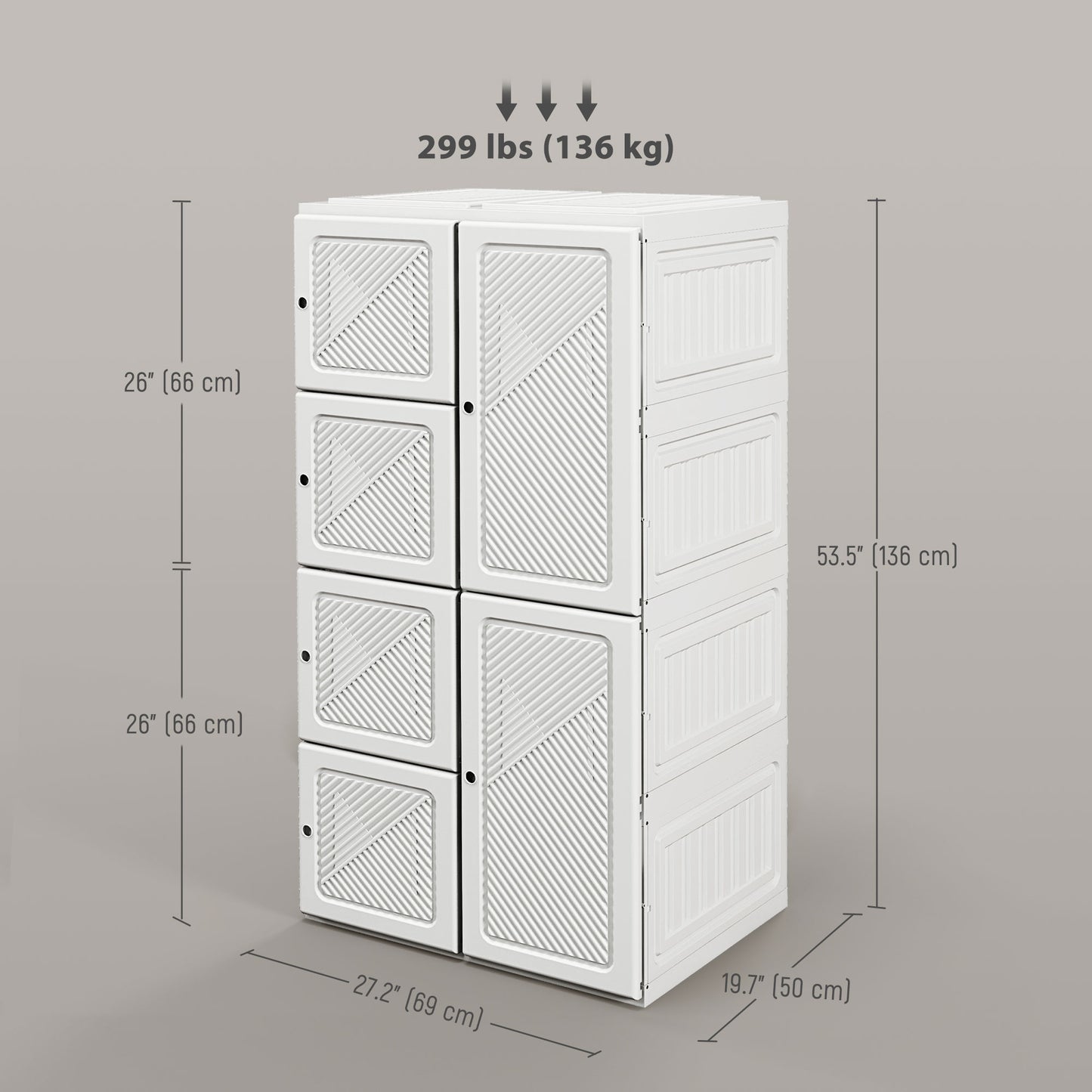 Portable Wardrobe, Foldable Storage Organzier with 5 Compartments, 1 Hanging Rod, Magnet Doors, White