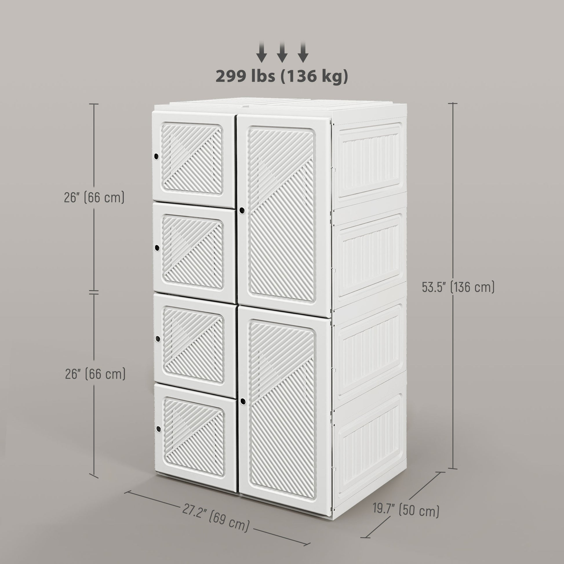 Portable Wardrobe, Foldable Storage Organzier with 5 Compartments, 1 Hanging Rod, Magnet Doors, White