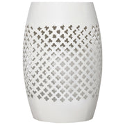12" Steel Patio End Table, Round Hollow Drum Side Table, Accent Table for Indoor and Outdoor, White