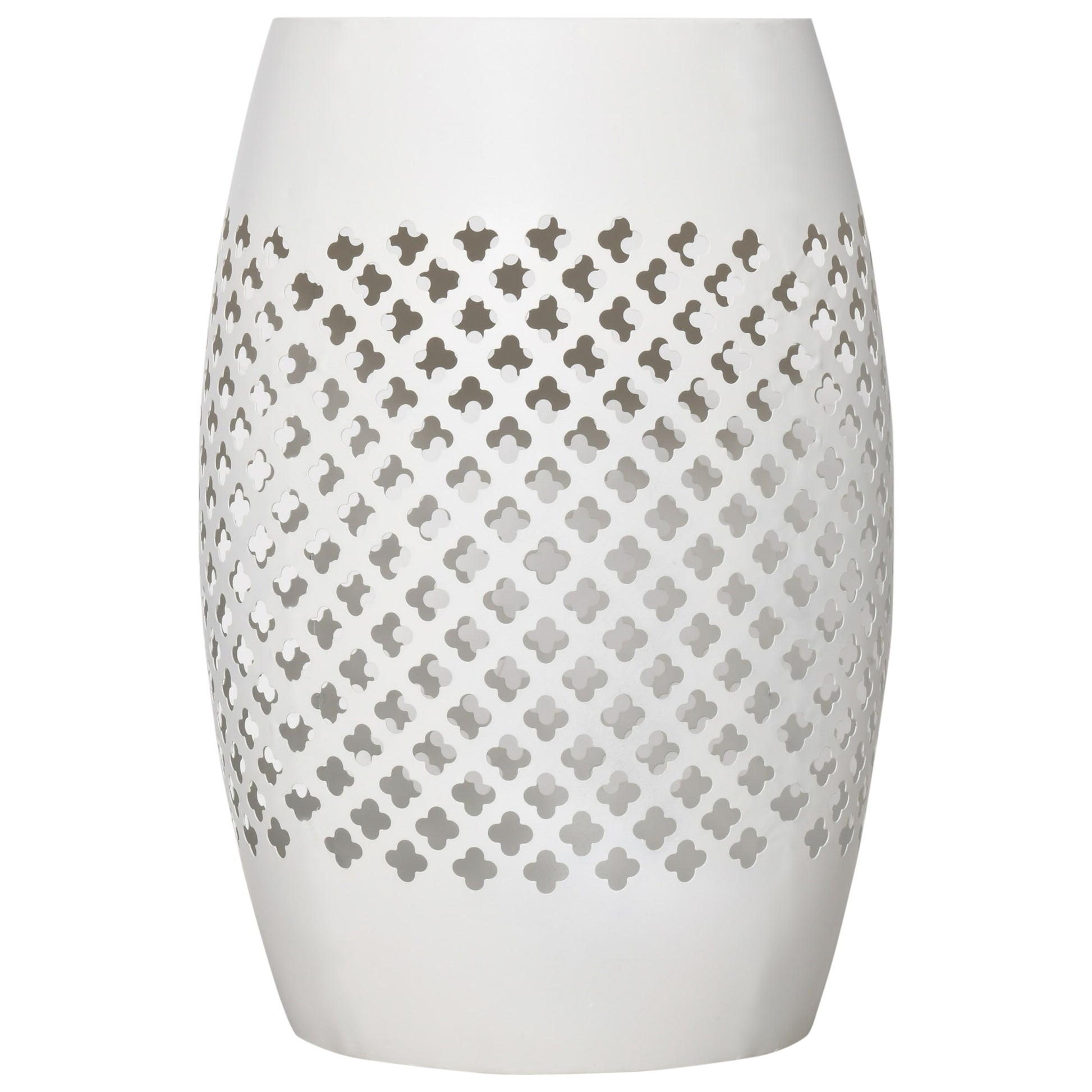 12" Steel Patio End Table, Round Hollow Drum Side Table, Accent Table for Indoor and Outdoor, White