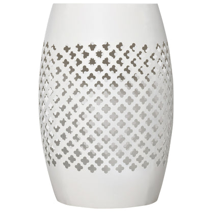 12" Steel Patio End Table, Round Hollow Drum Side Table, Accent Table for Indoor and Outdoor, White