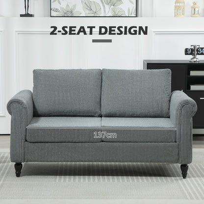 Vintage Loveseat, Upholstered Love Seat Furniture, Fabric 2 Seater Sofa with Rolled Arms, Rubber Wood Legs, Grey