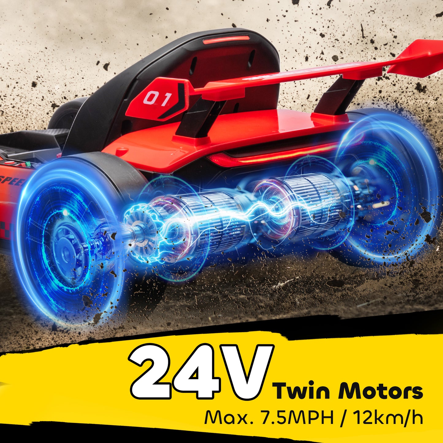 Aosom 24V Electric Go Kart, Battery Powered Kids Drift Kart with Adjustable Seat, Seat Belt, Horn, Music, Light, Red