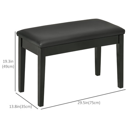 Classic Piano Bench Stool, PU Leather Padded Keyboard Seat with Rubber Wood Legs and Music Storage Compartment, Smooth Seat, Black