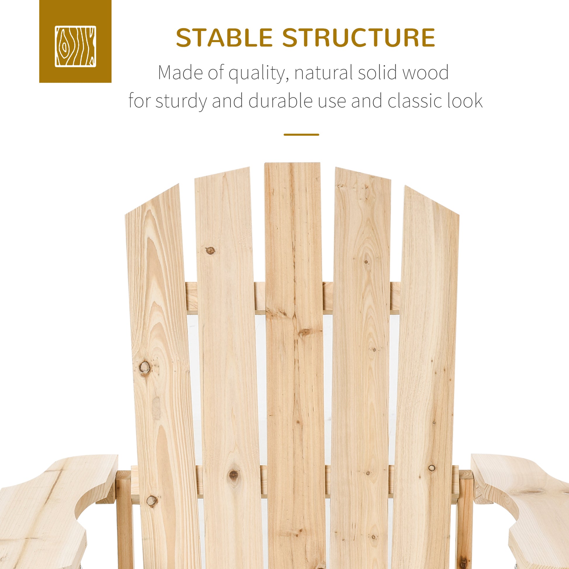 Wood Adirondack Chair, Outdoor Patio Muskoka Chair with Slatted Design for Deck, Garden, Backyard, Fire Pit, Natural