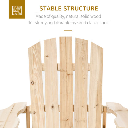 Wood Adirondack Chair, Outdoor Patio Muskoka Chair with Slatted Design for Deck, Garden, Backyard, Fire Pit, Natural