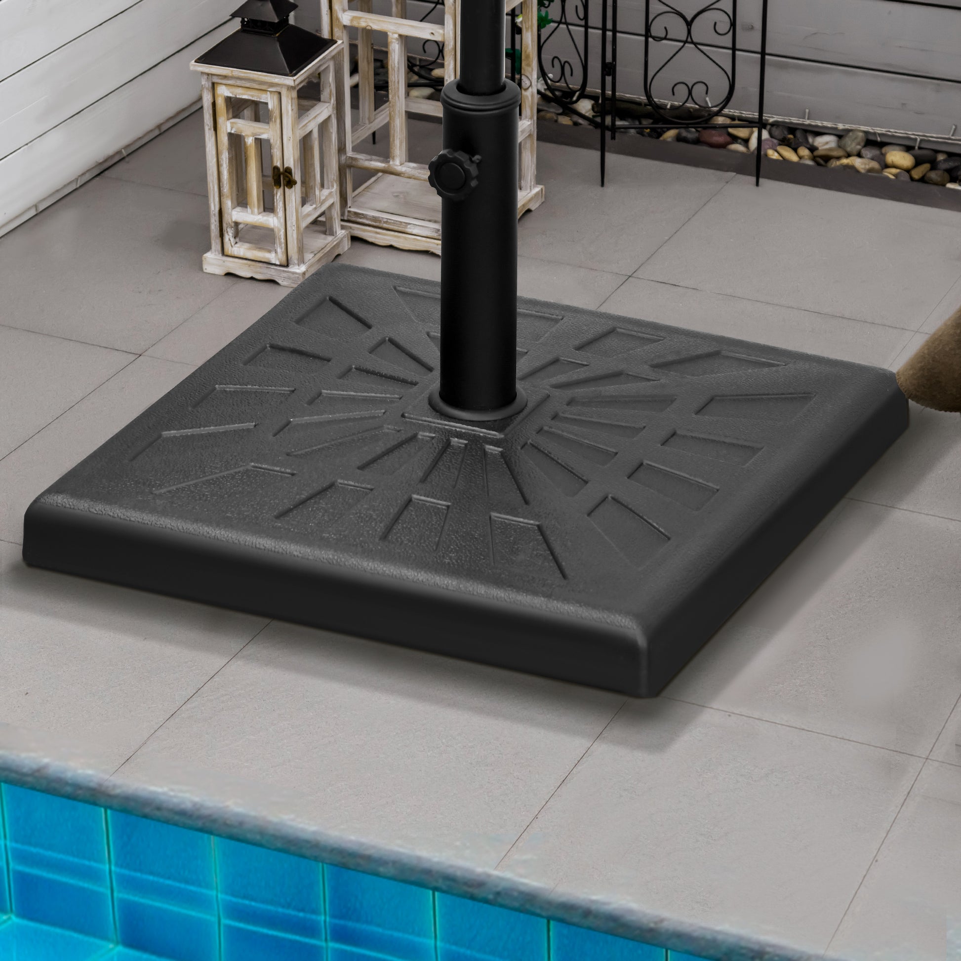 42 lb Heavy Duty Patio Umbrella Stand, 20" Resin Outdoor Umbrella Base, Square Market Umbrella Holder, Black