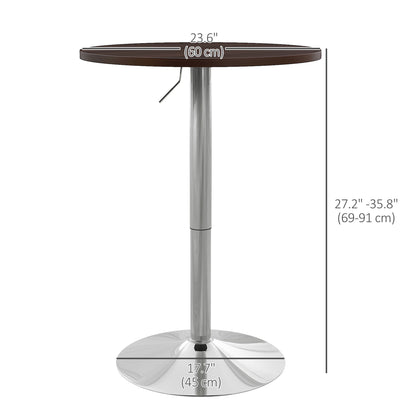 High Top Bar Table, Adjustable Round Kitchen Table with Swivel Top and Steel Base, Bistro Table for 2 People, Walnut