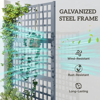 Galvanized Raised Garden Bed Planter Box with Trellis for Climbing Plant Vegetable Vine, 43"x16"x70", Grey Wood Effect