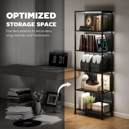 5-Tier Bookshelf, Freestanding Bookcase with LED Lights and Metal Frame for Living Room, Bedroom, Home Office, Black
