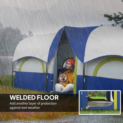 4-6 Person Camping Tent, 3 Room Cabin Tent, 3000mm Waterproof and UPF30+ with Sewn in Groundsheet and Carry Bag, Blue