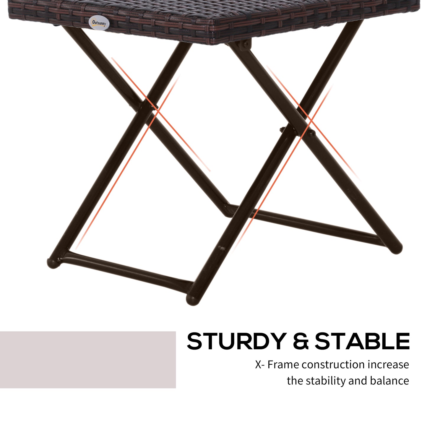 Patio Wicker Coffee Table, Outdoor PE Rattan Garden Folding Side Table, 15.75"x15.75"x15.75", Brown